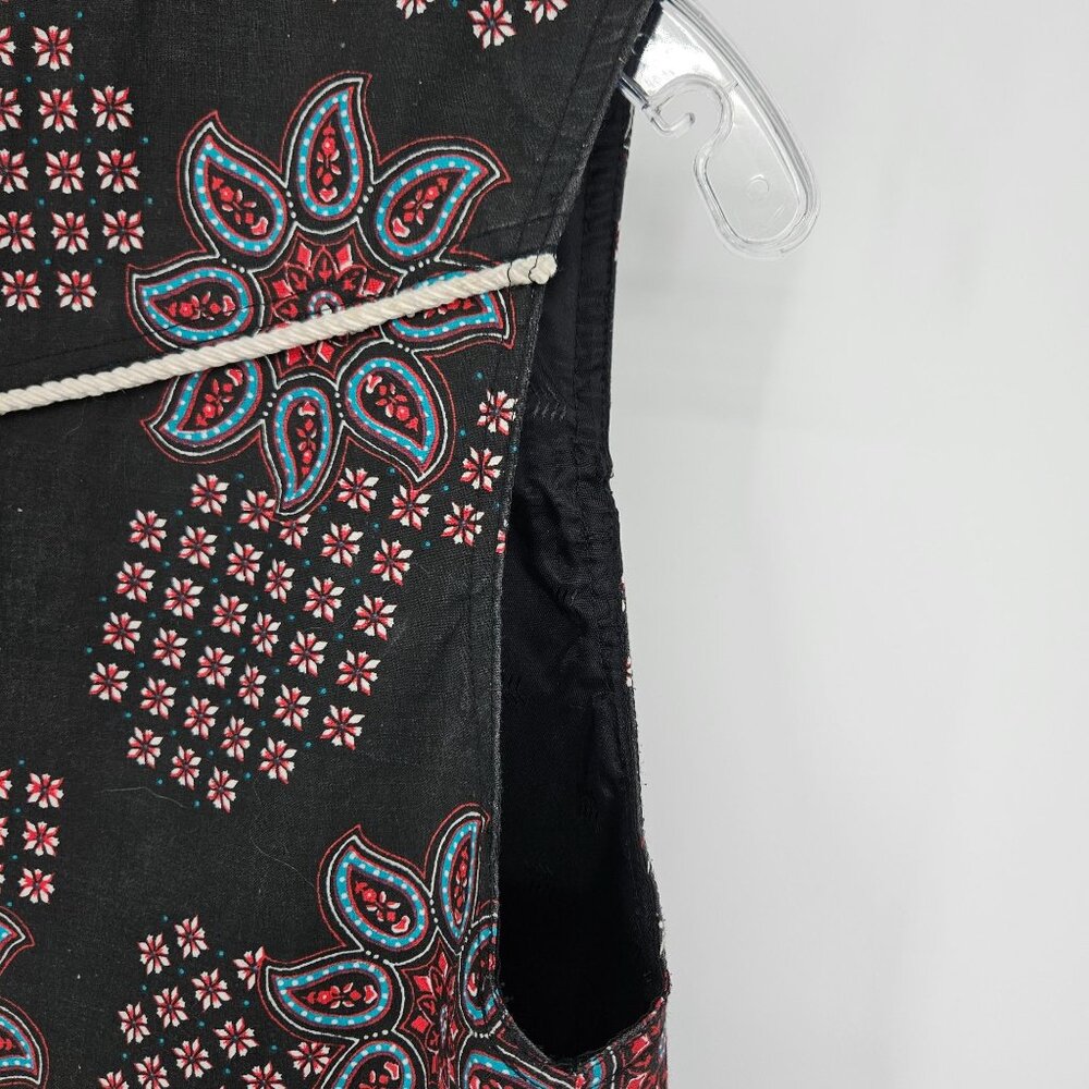 Western Boho Floral Vest Women Medium Black Blue Silver Buttons Beaded Lined - Picture 7 of 9